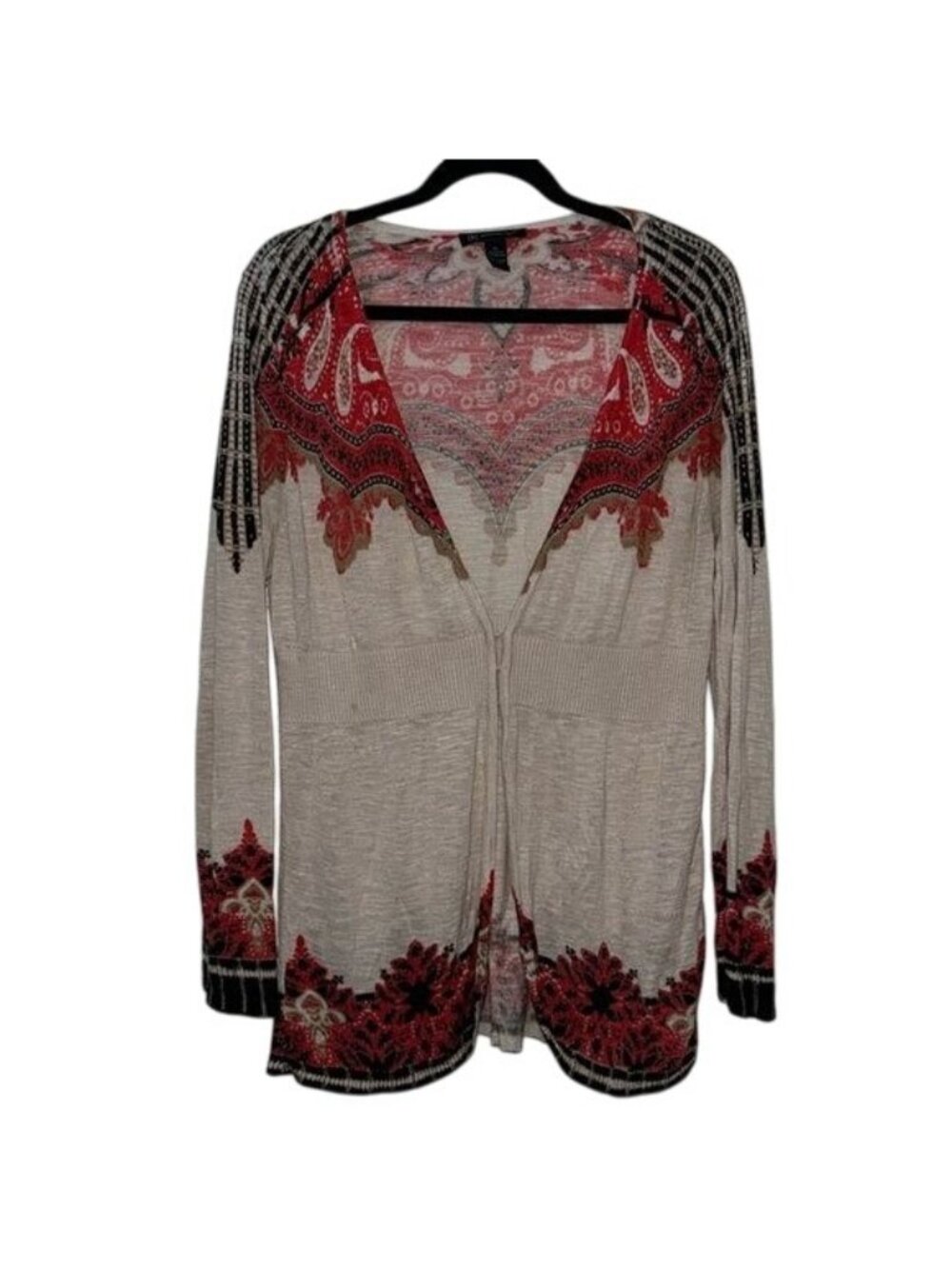 INC Womens XL Open Front Cardigan With Paisley & Plaid Print Lightweight Sweater
